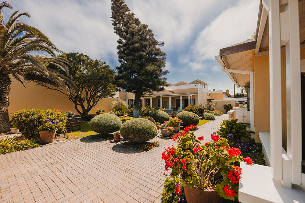 Landscaped garden and guestrooms