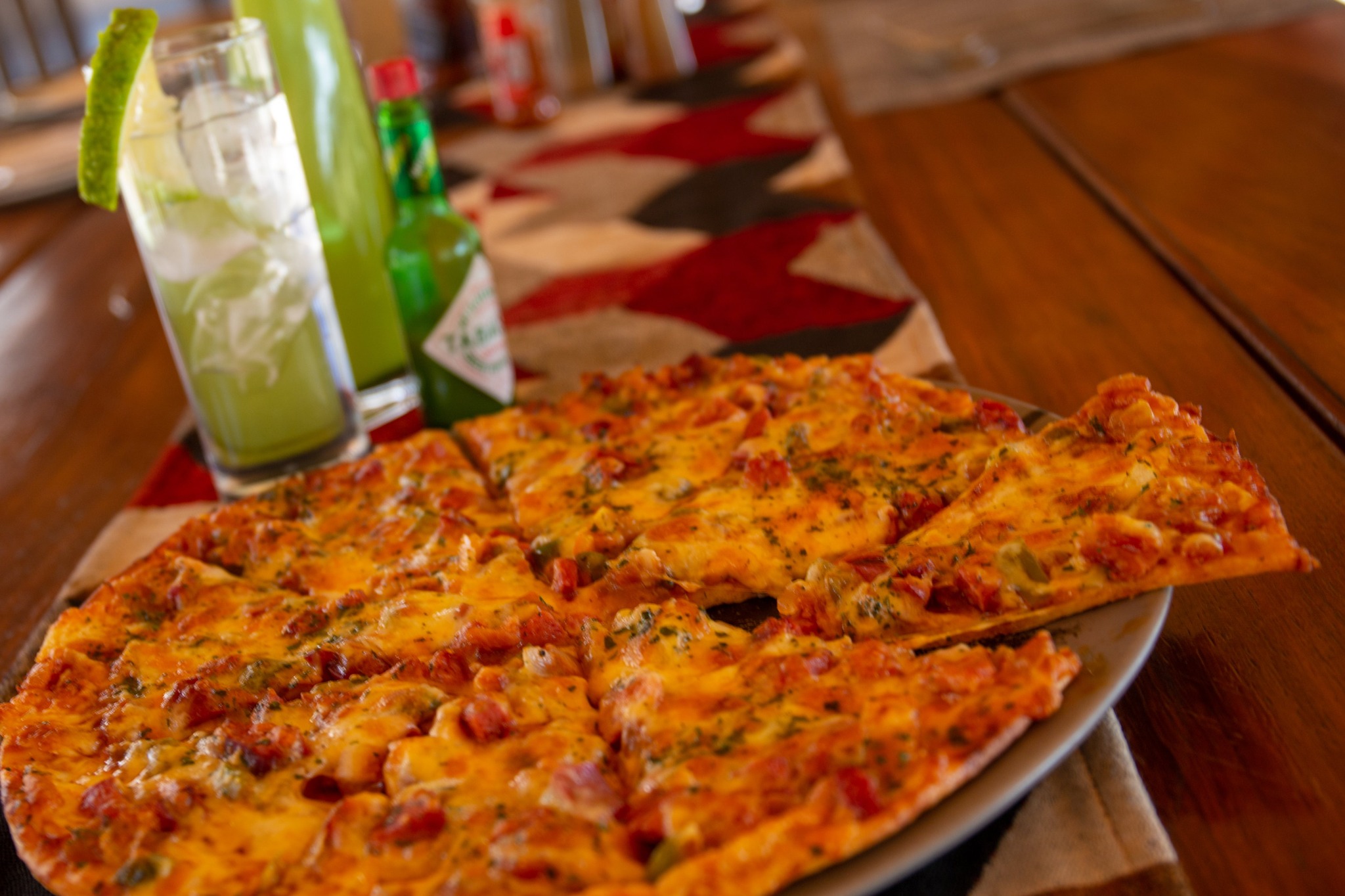 Pizza served in the restaurant